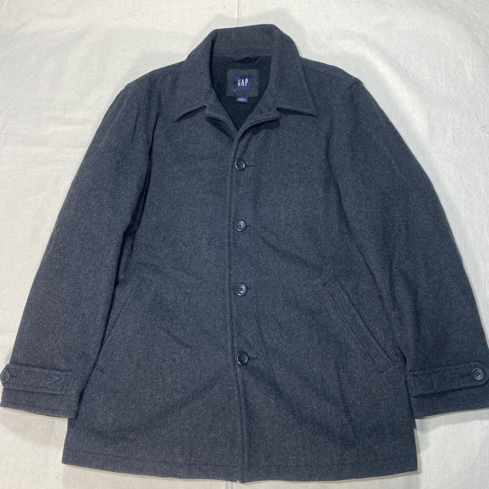Gap Men's Pea Coat Size Medium Gray Wool Blend Lined